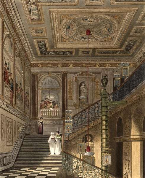 The Great Staircase at Kensington Palace From Pynes Royal Residences, engraved by Richard Reeve (b.1780) published in 1819 by Neoclassicism