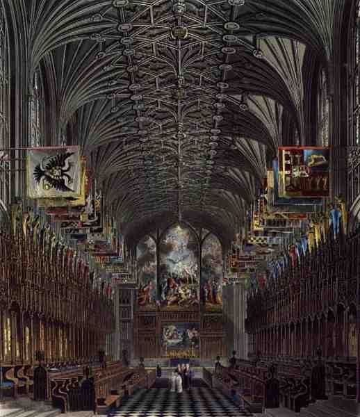The Choir, St. Georges Chapel, Windsor Castle, from Royal Residences, engraved by Thomas Sutherland (b.1785), pub. by William Henry Pyne (1769-1843), 1819