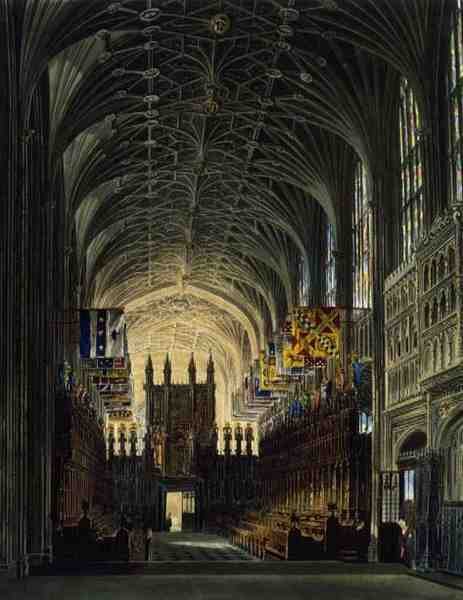 Interior of St. Georges Chapel, Windsor Castle, from 'Royal Residences', engraved by Thomas Sutherland (b.1785), pub. by William Henry Pyne (1769-1843), 1819