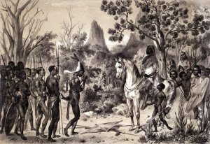 Ceremony introducing a Negro Chief to a Sennarian King, from Voyages au Soudan Oriental et dans lAfrique Septentrionale by Pierre Tremaux 1818-95 engraved by Laurens, 1852