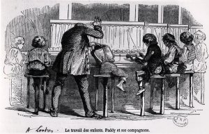 Children working on bobbins in London, Paddy and his companions, from Le Musee des Familles, 1848