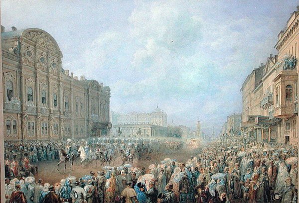 Military Review on the Nevsky Avenue at the Beloselsky-Belozersky Palace, 1859