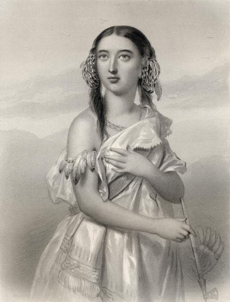 Pocahontas 1595-1617 illustration from World Noted Women by Mary Cowden Clarke, 1858