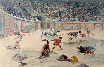 Gladiators Fighting Animals in the circus at Pompeii