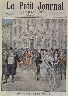 A Wedding on a Bicycle front cover illustration from Le Petit Journal 5th March 1897