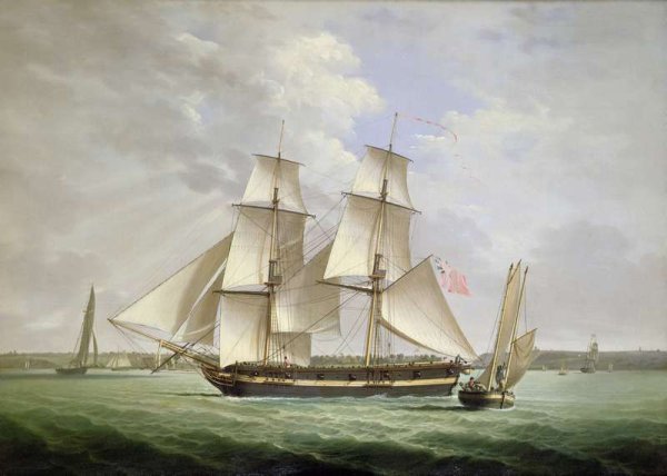 An armed merchantman and other shipping on the River Mersey off Liverpool