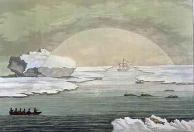 An iced in British whaleboat is liberated by the suns rays Baffin Bay