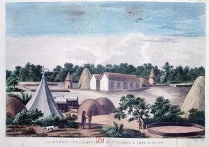 Encampment on the land of J. Slaber at Thee-Fontyn, from Voyages de M. le Vaillant dans l'Interieur de l'Afrique par le Cap de Bonne Esperance, 1780-85, engraved by Hulk, published in 1790