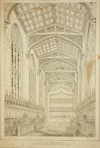 New College Chapel Interior view showing designs for proposed roof, 1875-77