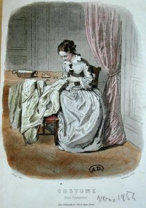 A Couturier at Work, engraved by Gervais 19th century 1854