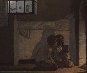 Illustration to Maeterlincks The Bluebird Children recounting their adventures