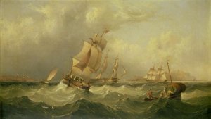 Sailing Ships off the coast at Tynemouth
