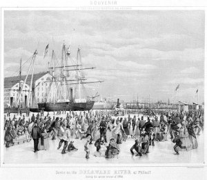 Scene on the Delaware River at Philadelphia during the Severe Winter of 1856, c.1860