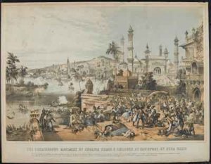 The treacherous massacre of English women and children at Cawnpore by Nena Sahib during the Indian Mutiny of 1857, printed 12th October 1857