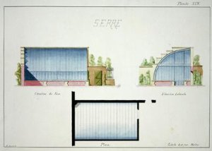 Design for a hothouse with curved glass walls and roof