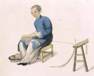 An Old Woman Twisting Cotton