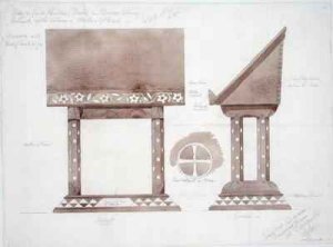 Design for Reading Desk in Brown Ebony inlaid with Silver and Mother of Pearl