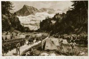 On the way to Monte Nero The Italians by great daring placed guns in position on the mountain