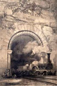 'Acheron' 2-2-2 locomotive emerging from a tunnel near Bristol