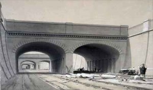 View near Euston Station with three overbridges